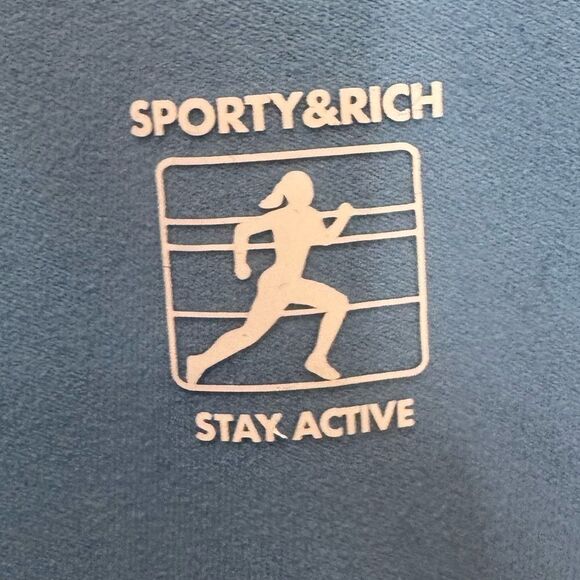 NEW Sporty & Rich Runner logo-print leggings in blue - Picture 11 of 12